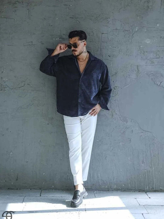 Long-Sleeve Corduroy Shirt in a Relaxed Fit Blue