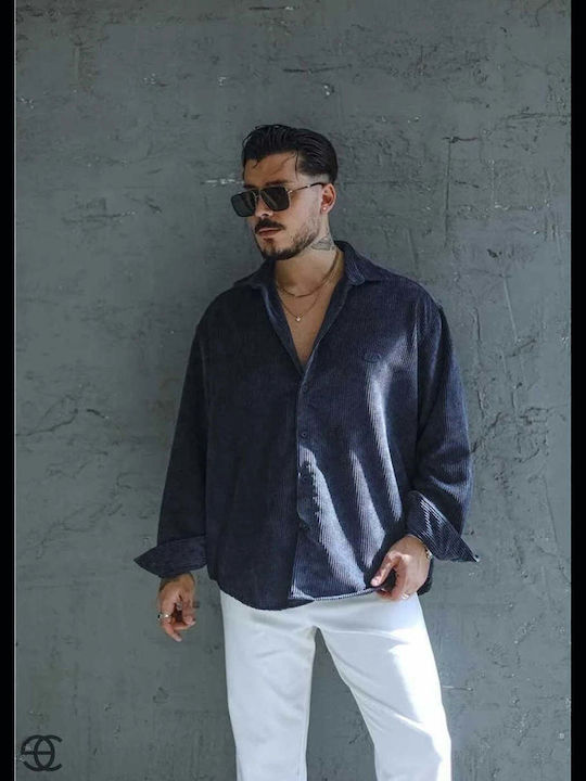 Long-Sleeve Corduroy Shirt in a Relaxed Fit Blue