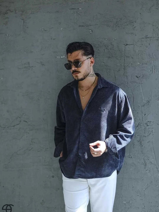 Long-Sleeve Corduroy Shirt in a Relaxed Fit Blue
