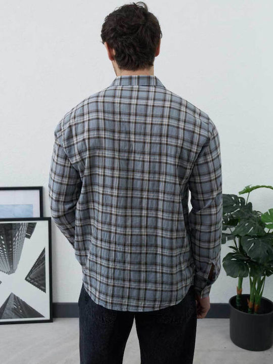 Long Sleeve Shirt in Regular Fit Blue Checked