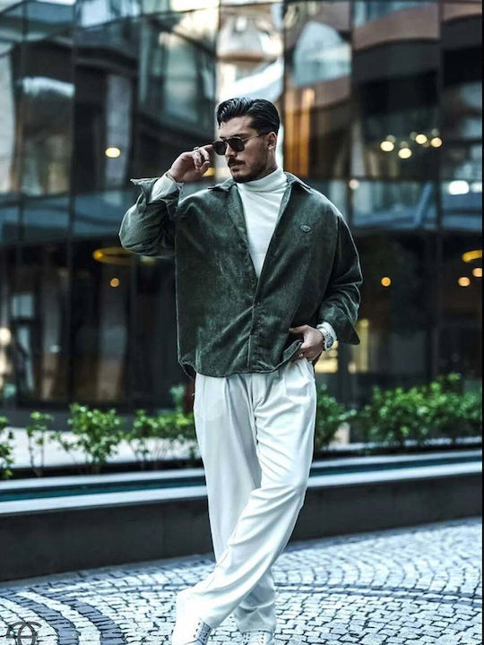 Long Sleeve Corduroy Shirt in a Wide Fit Khaki