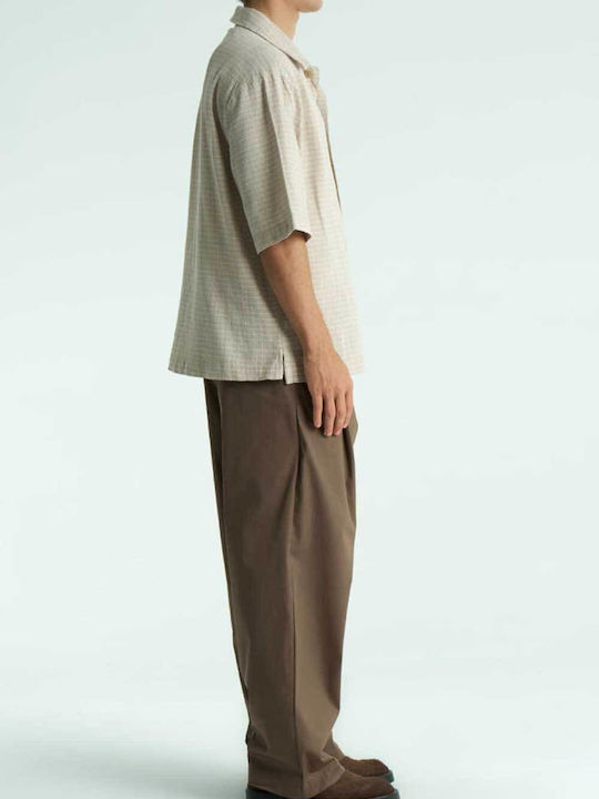 Short Sleeve Linen Shirt in Wide Fit Ecru