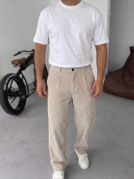 Men’s Loose Fit Beige Trousers