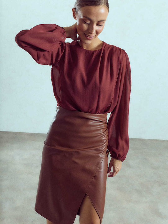 Celestino Bluza Damă Krouazé Cu Pliseuri Loose Fit Bordo