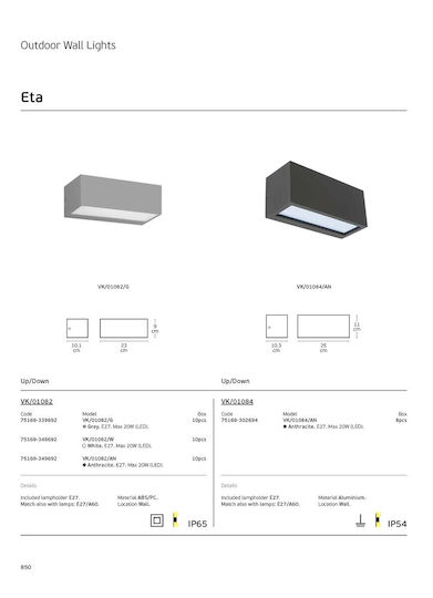 VK Lighting Стенно Външно Осветително Тяло LED IP65 20W 23x9x10.1εκ.