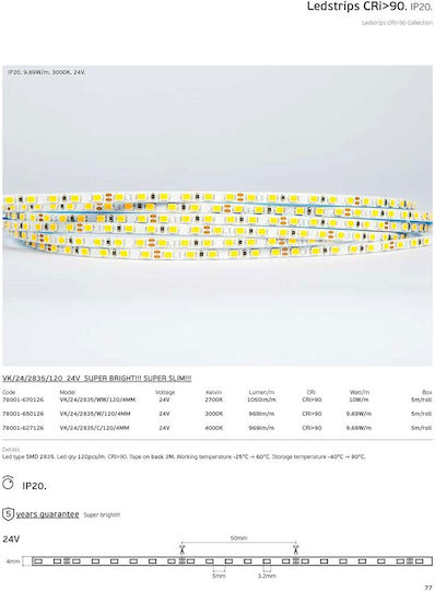 VK Lighting LED Strip 24V Warm White Light 5m Type SMD2835