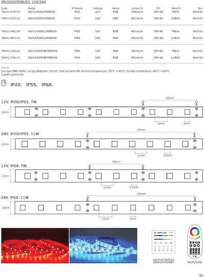 VK Lighting Waterproof LED Strip 24V RGB Light