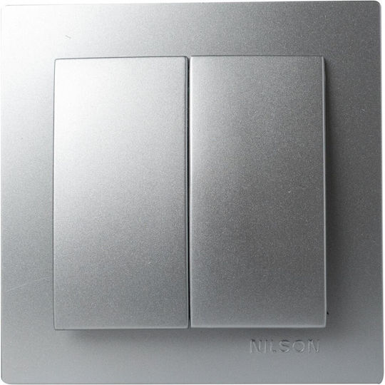 Geyer Nilson Recessed Wall Switch Rolling Shutters Double with Frame Aller Retour Silver