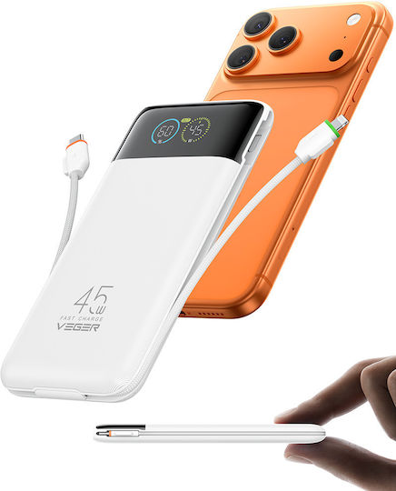 Veger W2085S Външна Батерия 20000mAh 45W с USB-A Порт и USB-C Порт с Power Delivery Бяла
