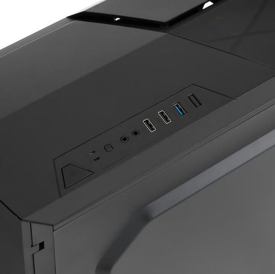 Makenna Gaming Midi Tower Computer Case with Side Window Black