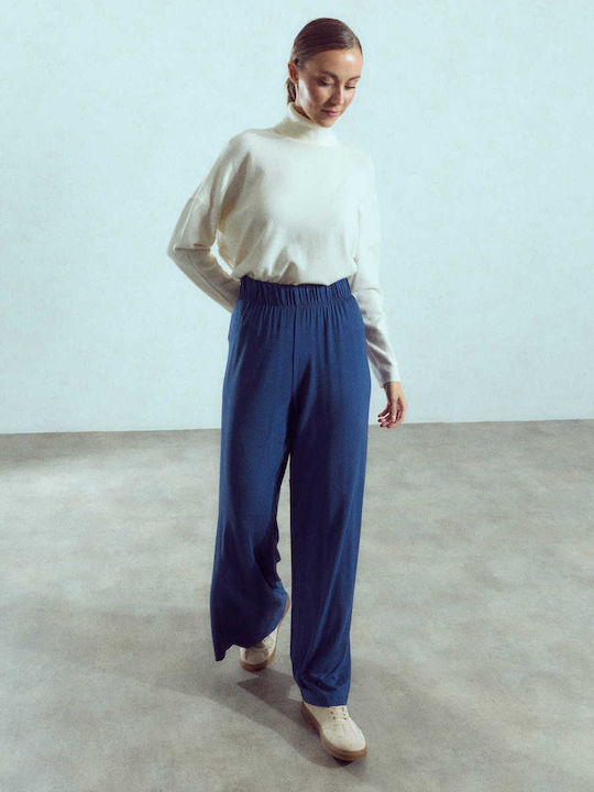 Women's Pantaloons Solid Loose Fit Dark Blue