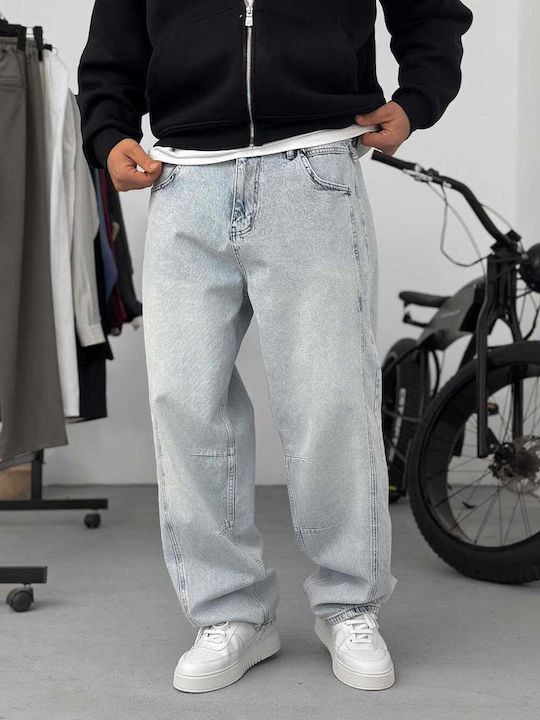 Мъжки дънков панталон, еластичен, Loose Baggy Fit, светлосин