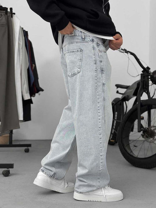 Мъжки дънков панталон, еластичен, Loose Baggy Fit, светлосин
