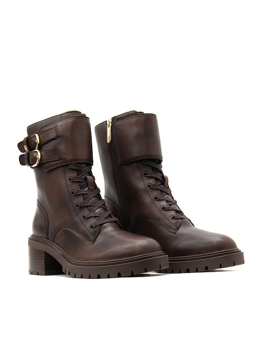 Leather Women's Biker Ankle Boots Brown