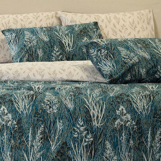 Melinen Ultra Fitted Sheet Set with 2 Pillowcases Super King 170x270 cm Petrol (3 Pieces)
