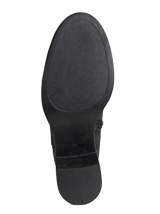 Black Leather Women's Ankle Boots with Medium Heel