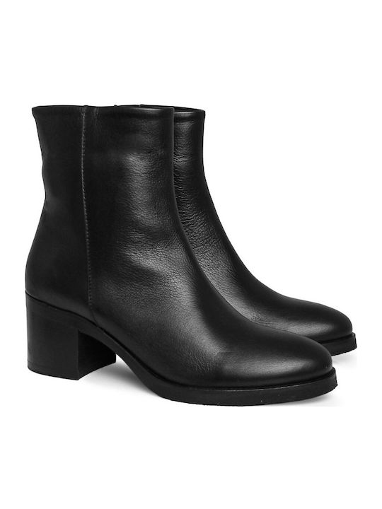 Leather Women's Ankle Boots with Medium Heel Black