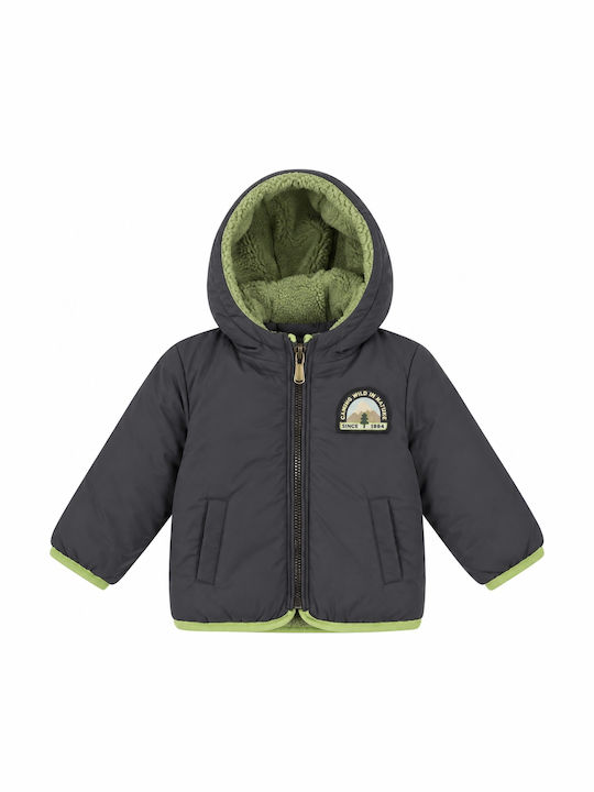 Kurze Kinderjacke zum Wenden mit Futter in Anthrazit und Khaki