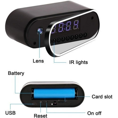 Ip07 WiFi Hidden Camera Clock 1080p with Memory Card Slot