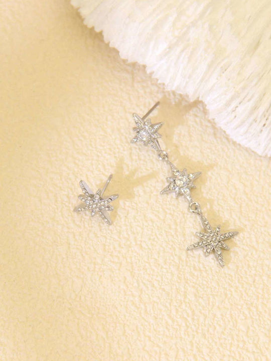 Lysea Women's Earrings Asymmetric Stars Steel Silver Rhinestones