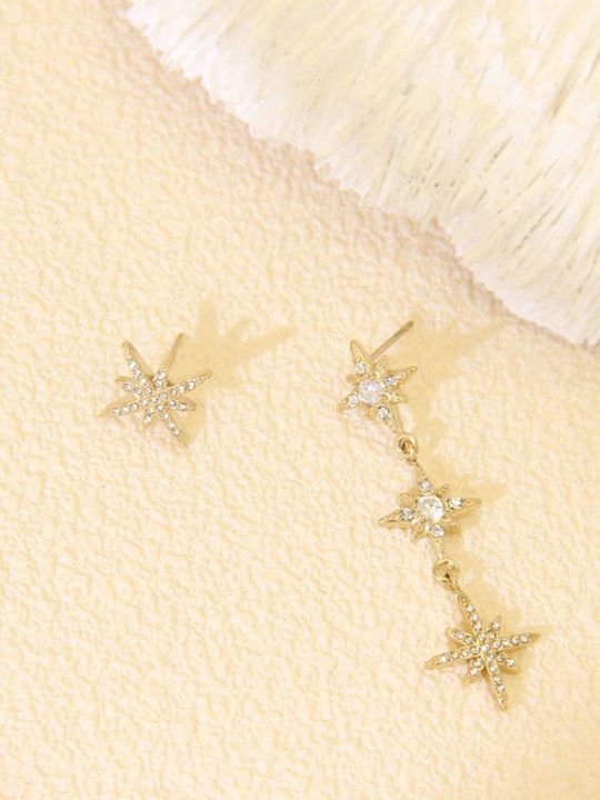 Lysea Women's Asymmetrical Star Earrings Steel Gold Rhinestones