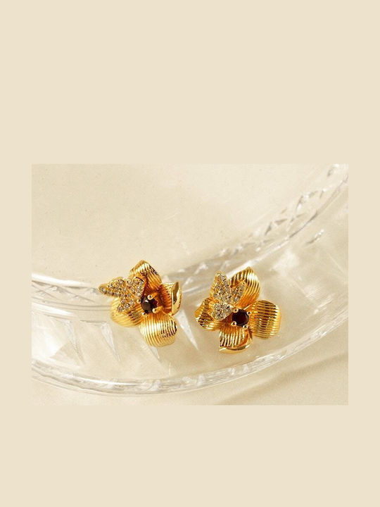 Lysea Women's Luxora Garnet Blossom Earrings 925 Silver Gold Plated
