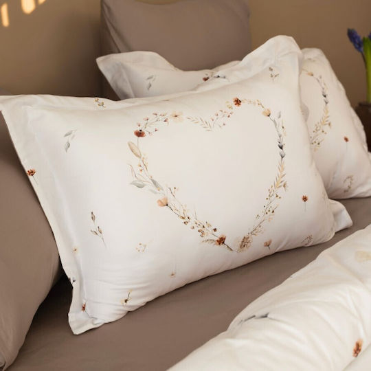 First Choice Bloomy Комплект Плик за Завивка от Памучен Сатен 200x220cm Двоен с 4 Калъфки за Възглавници & 1 Чаршаф Оранжев
