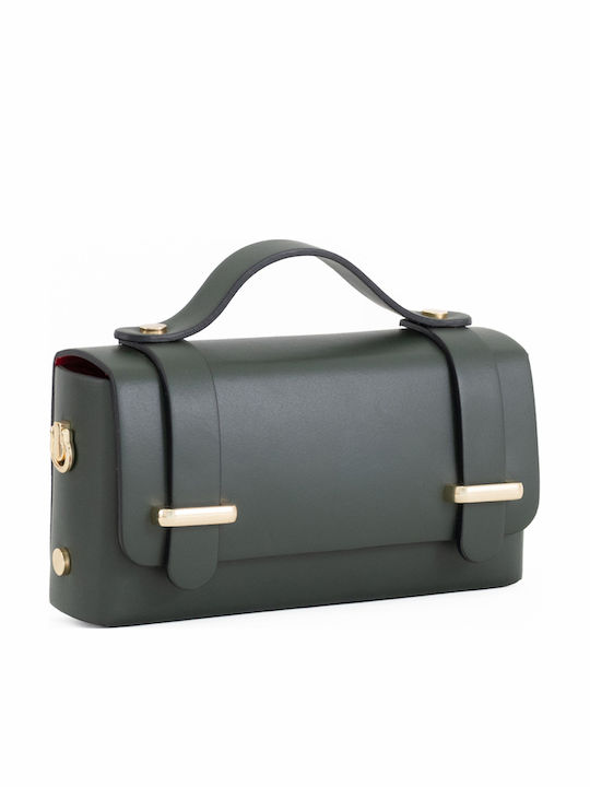 Damen-Ledertasche mit Klappe in Olivgrün