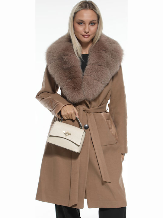 Orangefarbene Damen-Schultertasche aus Leder