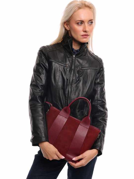 Bordeauxfarbene Damen-Schultertasche aus Leder