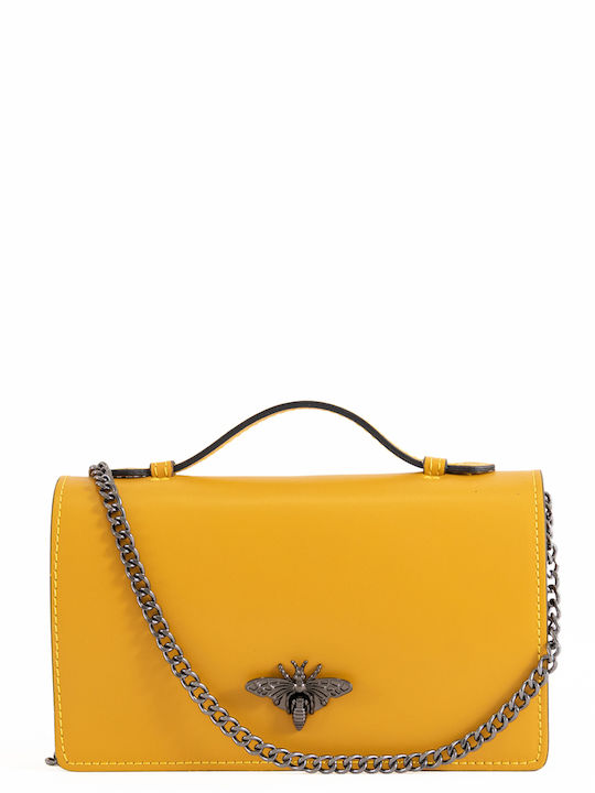 Gelbe Damen-Flap-Tasche aus Leder