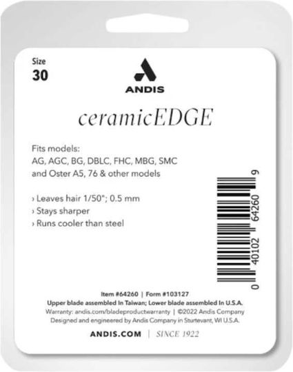 Andis Ceramic Edge Clipper Blade 30 0.5 Mm