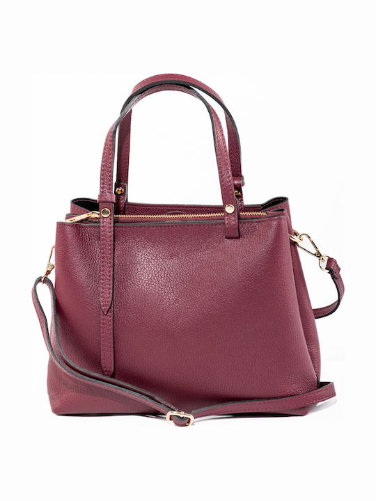 Bordeauxfarbene Damen-Schultertasche aus Leder
