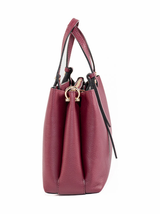 Bordeauxfarbene Damen-Schultertasche aus Leder