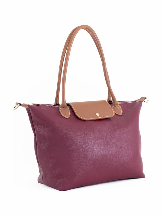 Bordeauxrote Damen-Schultertasche aus Leder