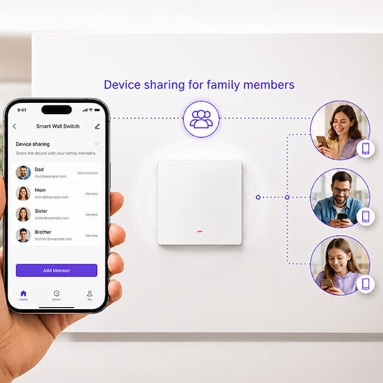 Qoltec Wall-Mounted Wi-Fi One-Way Wall Switch with White Frame