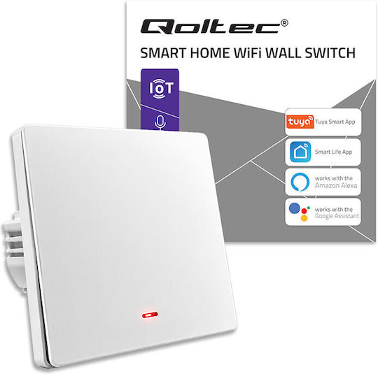 Qoltec Wall-Mounted Wi-Fi One-Way Wall Switch with White Frame