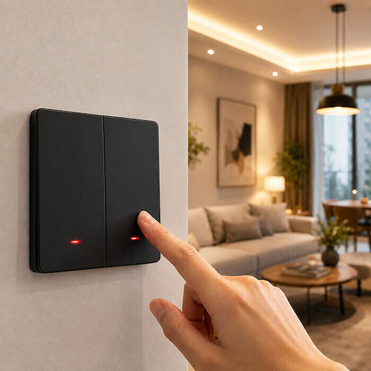 Qoltec Wall-Mounted Double Wi-Fi Wall Switch with Frame Black