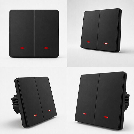 Qoltec Wall-Mounted Double Wi-Fi Wall Switch with Frame Black