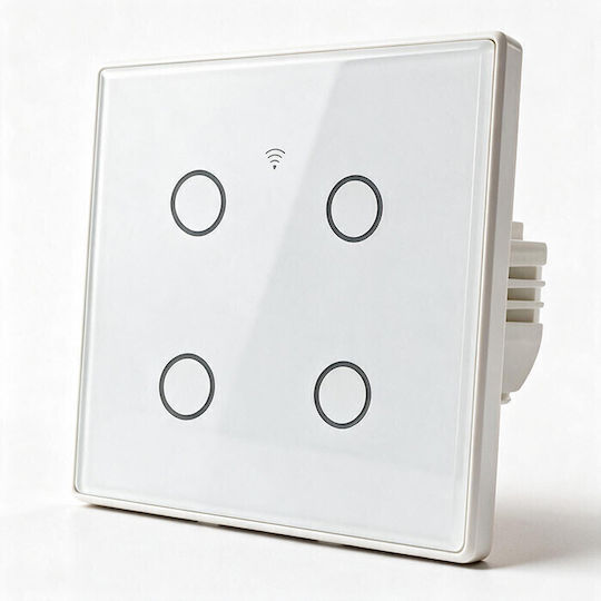 Qoltec Wall-Mounted Quadruple Wi-Fi Touch Wall Switch with White Frame