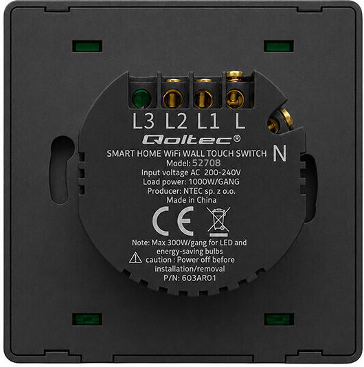 Qoltec Wall-Mounted Double Wi-Fi Wall Switch with Frame Black