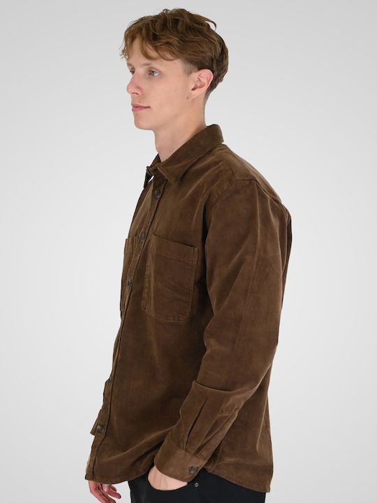 Langärmeliges Cord-Overshirt in normaler Passform Camel