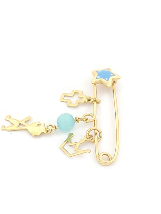 Children’s 9K Gold Safety Pin with Cross for Boy