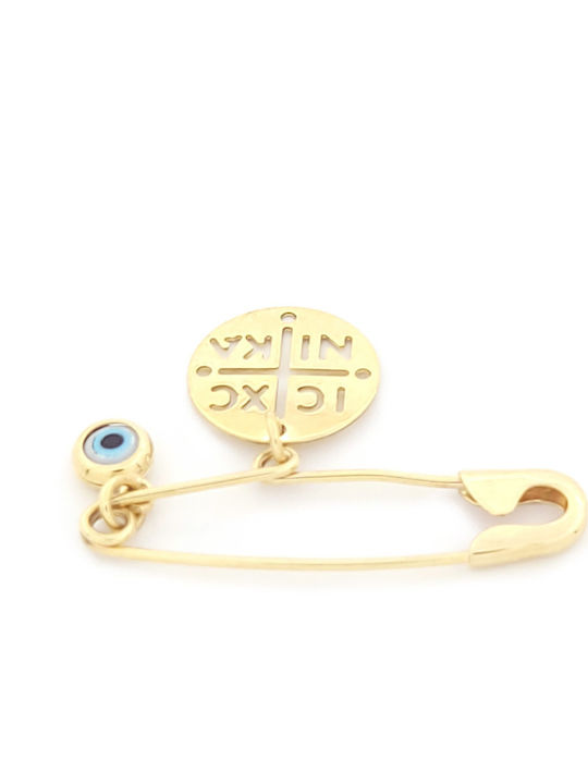 Children's Safety Pin in 9K Gold with Constantine Coin