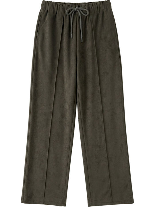 Women's Fabric Trousers with Elastic Waist Khaki