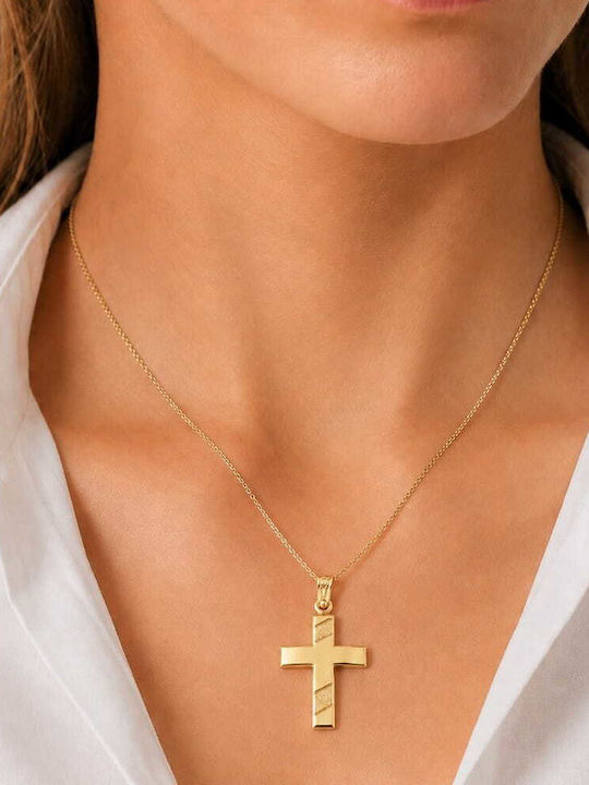 Eforo Men's 14K Gold Cross Double Sided with Crucifix Without Chain
