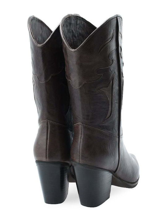 Cow Boy Damen Lederstiefel mit hohem Absatz Braun