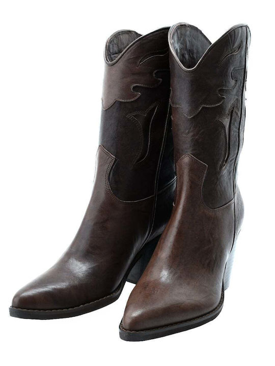 Cow Boy Damen Lederstiefel mit hohem Absatz Braun