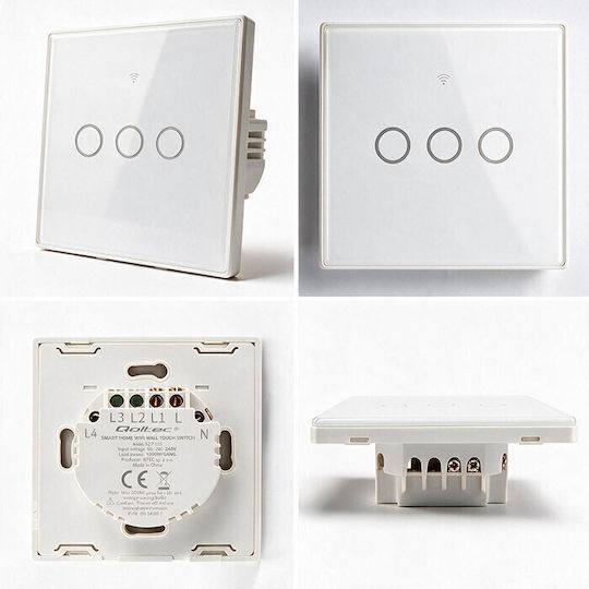 Qoltec Wall-Mounted Triple Wi-Fi Touch Wall Switch with White Frame