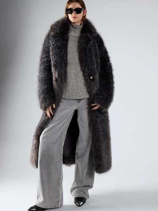 Glamorous Long Women's Fur Dark Grey
